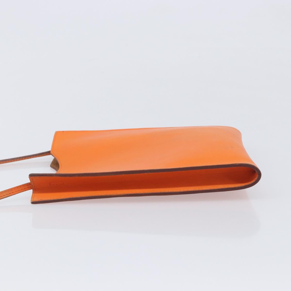 HERMES Onimetu Shoulder Bag Leather Orange Auth bs37999
