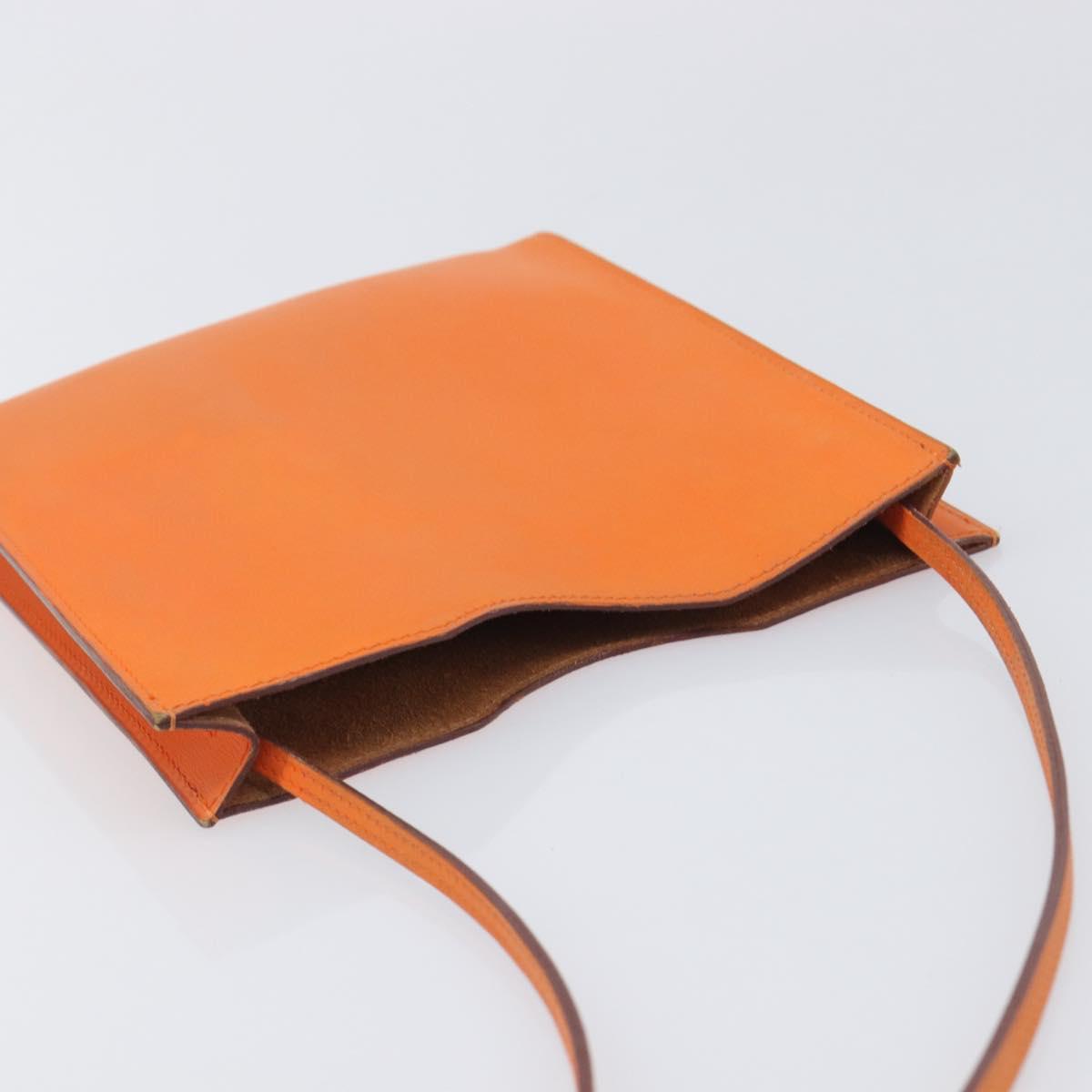 HERMES Onimetu Shoulder Bag Leather Orange Auth bs37999