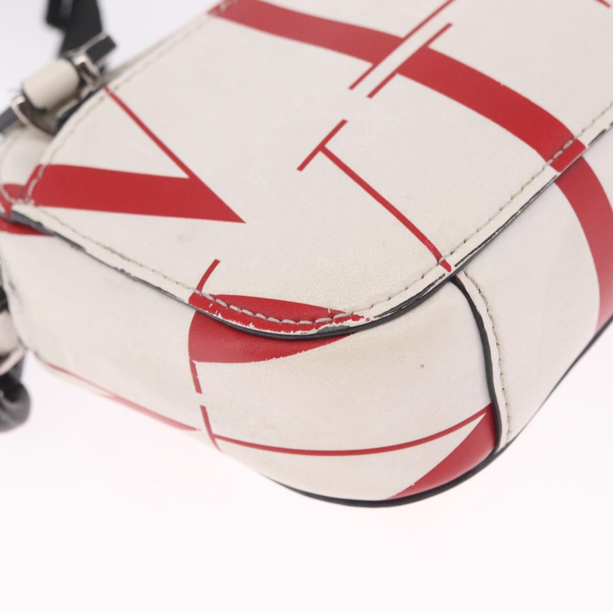Valentino Shoulder Bag Leather White Red Auth bs38001