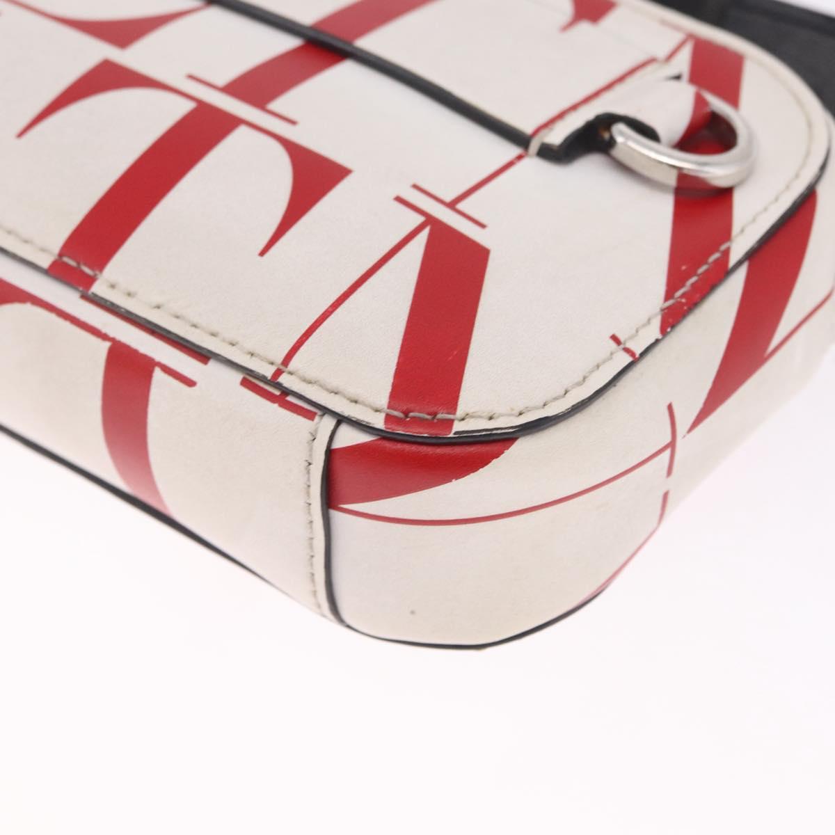 Valentino Shoulder Bag Leather White Red Auth bs38001