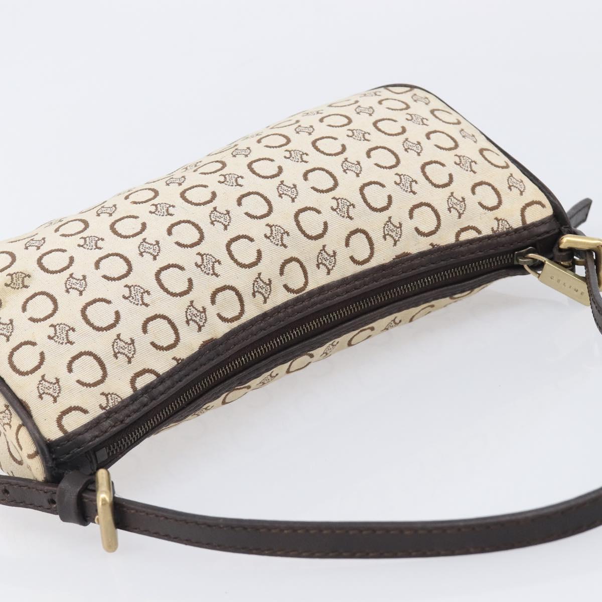 CELINE C Macadam Hand Bag Canvas White Gold Tone Auth bs38002