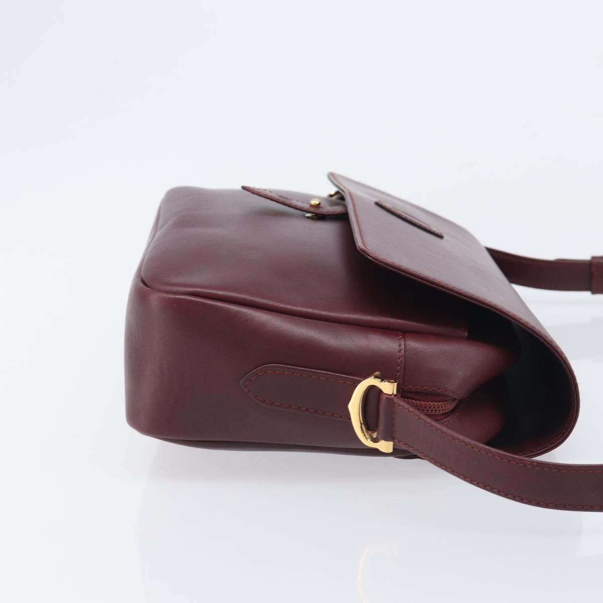 Cartier Must Line Shoulder Bag Leather Bordeaux Gold Tone Auth bs38005A
