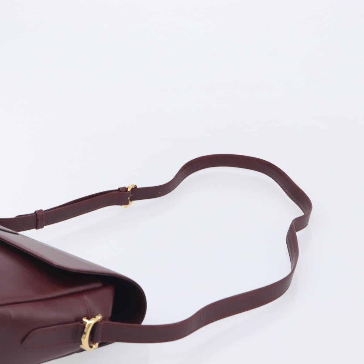 Cartier Must Line Shoulder Bag Leather Bordeaux Gold Tone Auth bs38005A
