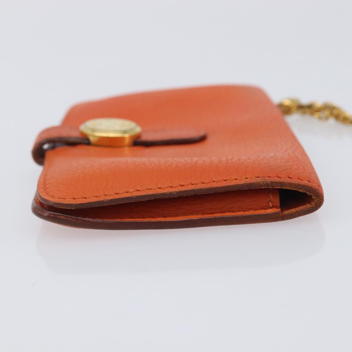HERMES Dogon Coin Purse Leather Orange Gold Tone Auth bs38007