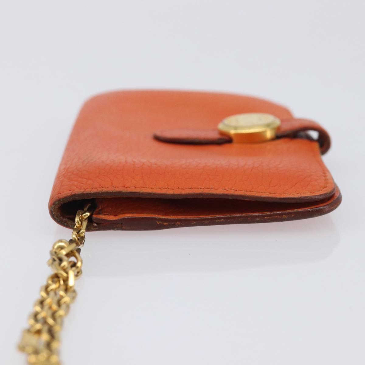 HERMES Dogon Coin Purse Leather Orange Gold Tone Auth bs38007