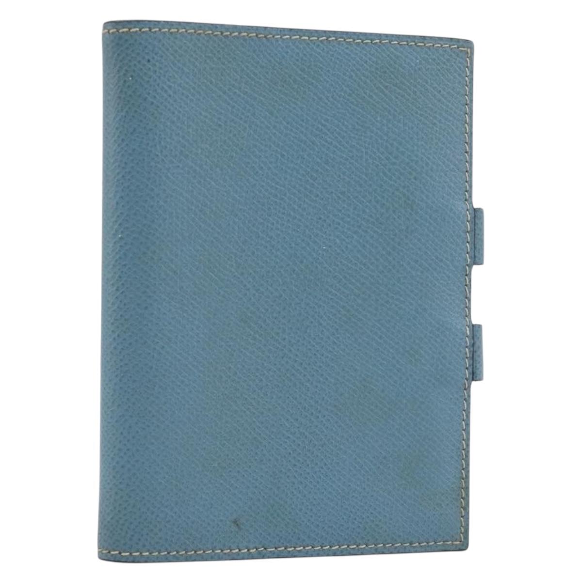 HERMES Agenda PM Day Planner Cover Leather Light Blue Silver Auth bs38008