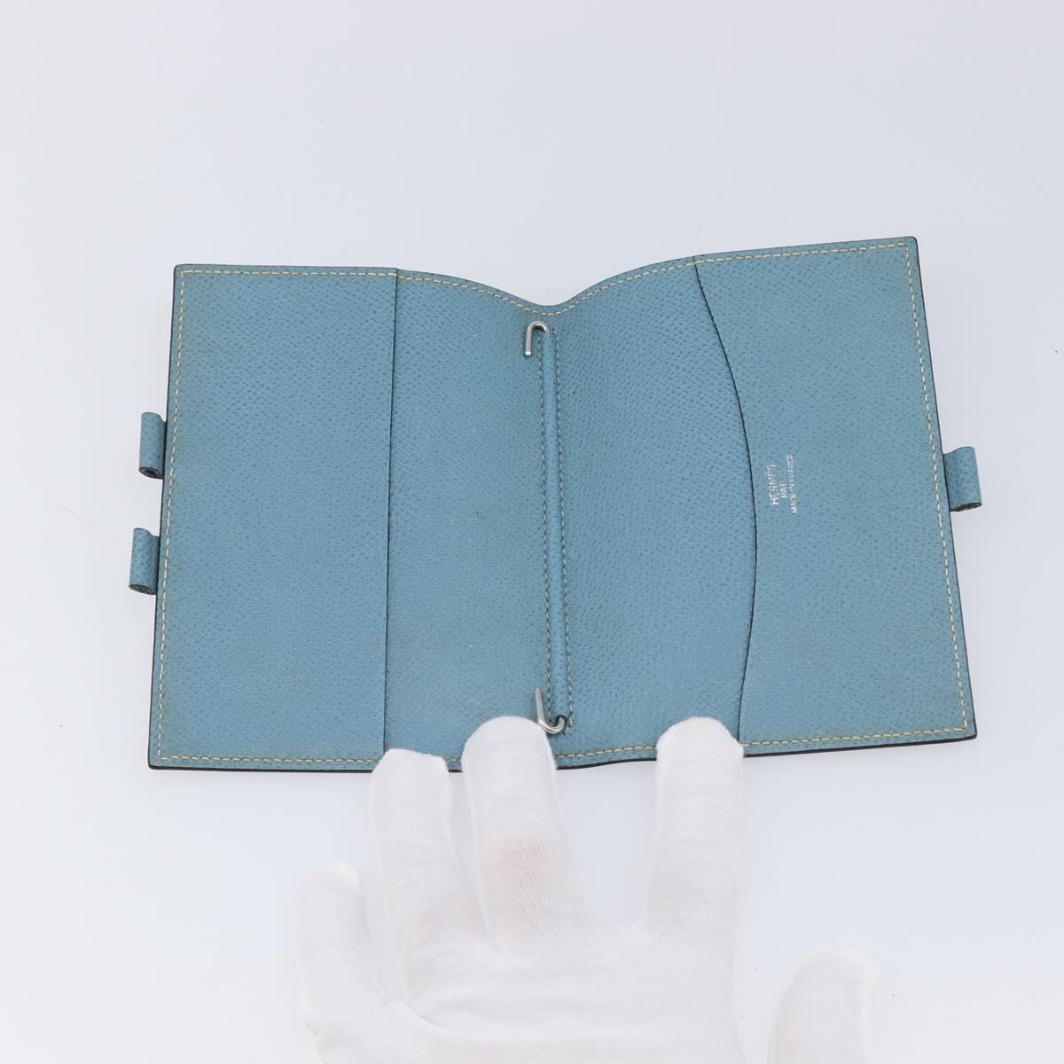 HERMES Agenda PM Day Planner Cover Leather Light Blue Silver Auth bs38008
