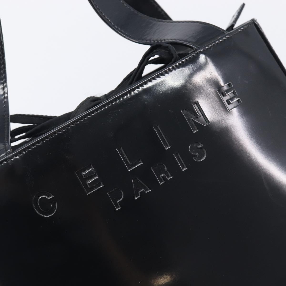 CELINE Hand Bag Patent Black Auth bs38013
