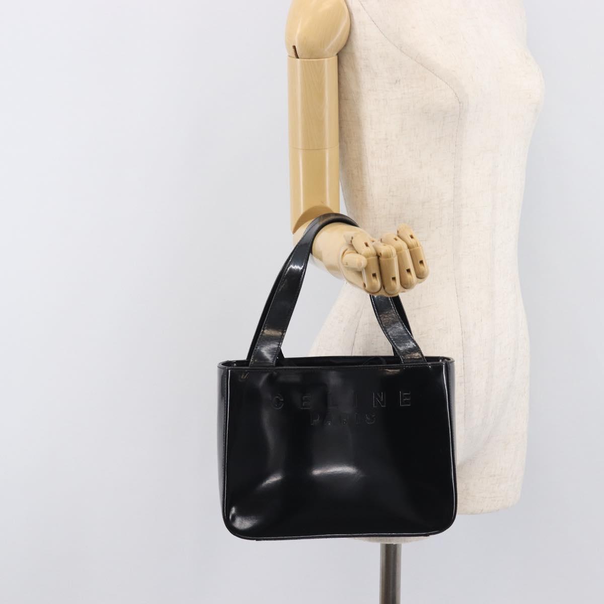 CELINE Hand Bag Patent Black Auth bs38013