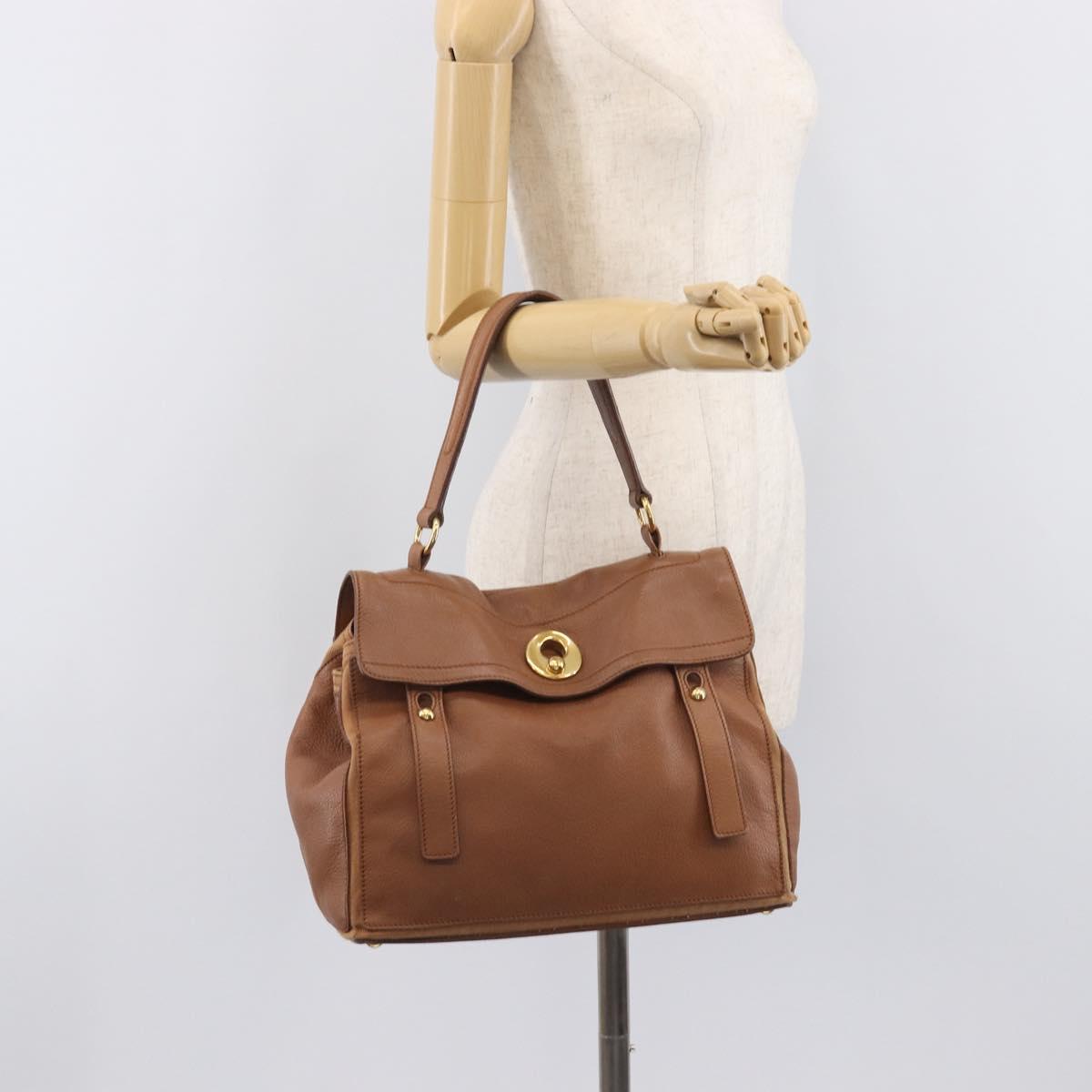 Saint Laurent Muse To Hand Bag Leather Brown Gold Tone 229680 Auth bs38016