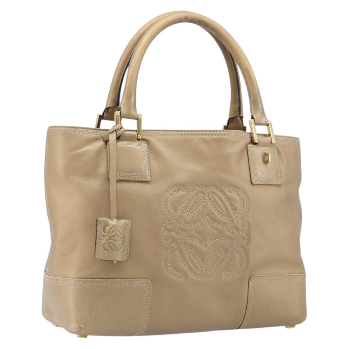 LOEWE Americana 28 Hand Bag Leather Gold Tone Auth bs38035