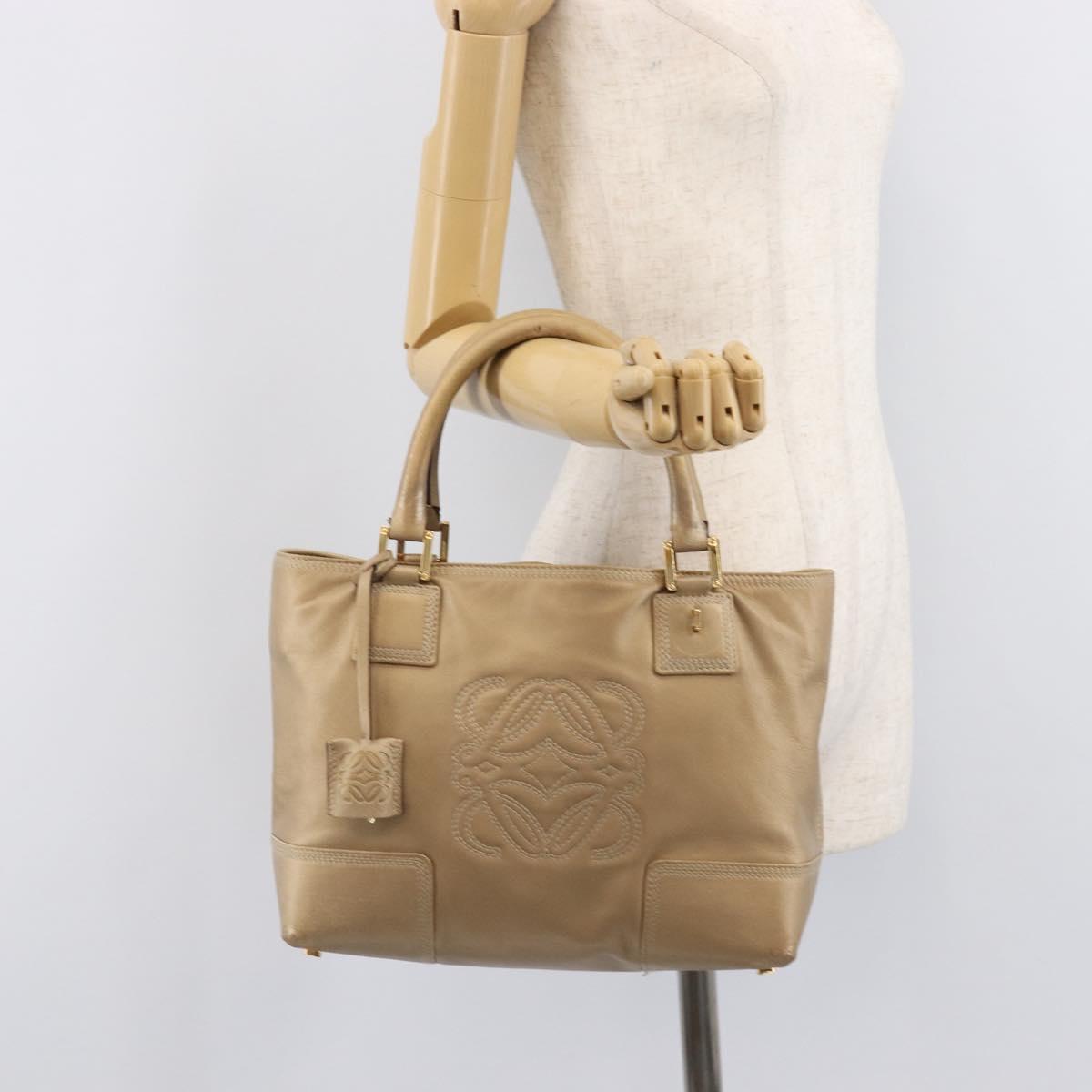 LOEWE Americana 28 Hand Bag Leather Gold Tone Auth bs38035