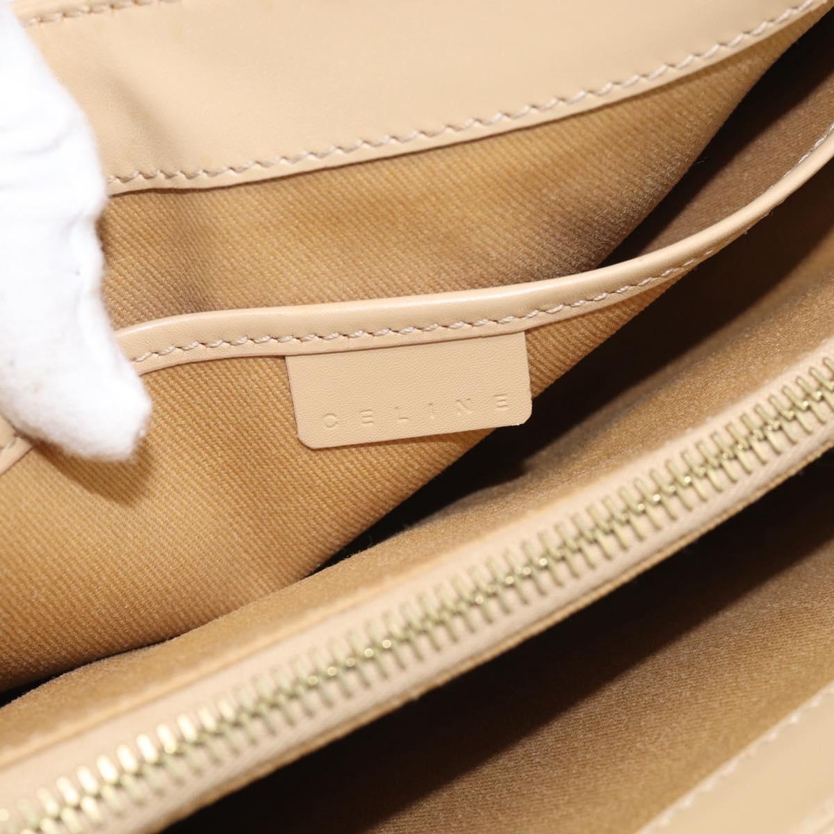 CELINE Tote Bag Leather Beige Gold Auth bs38036