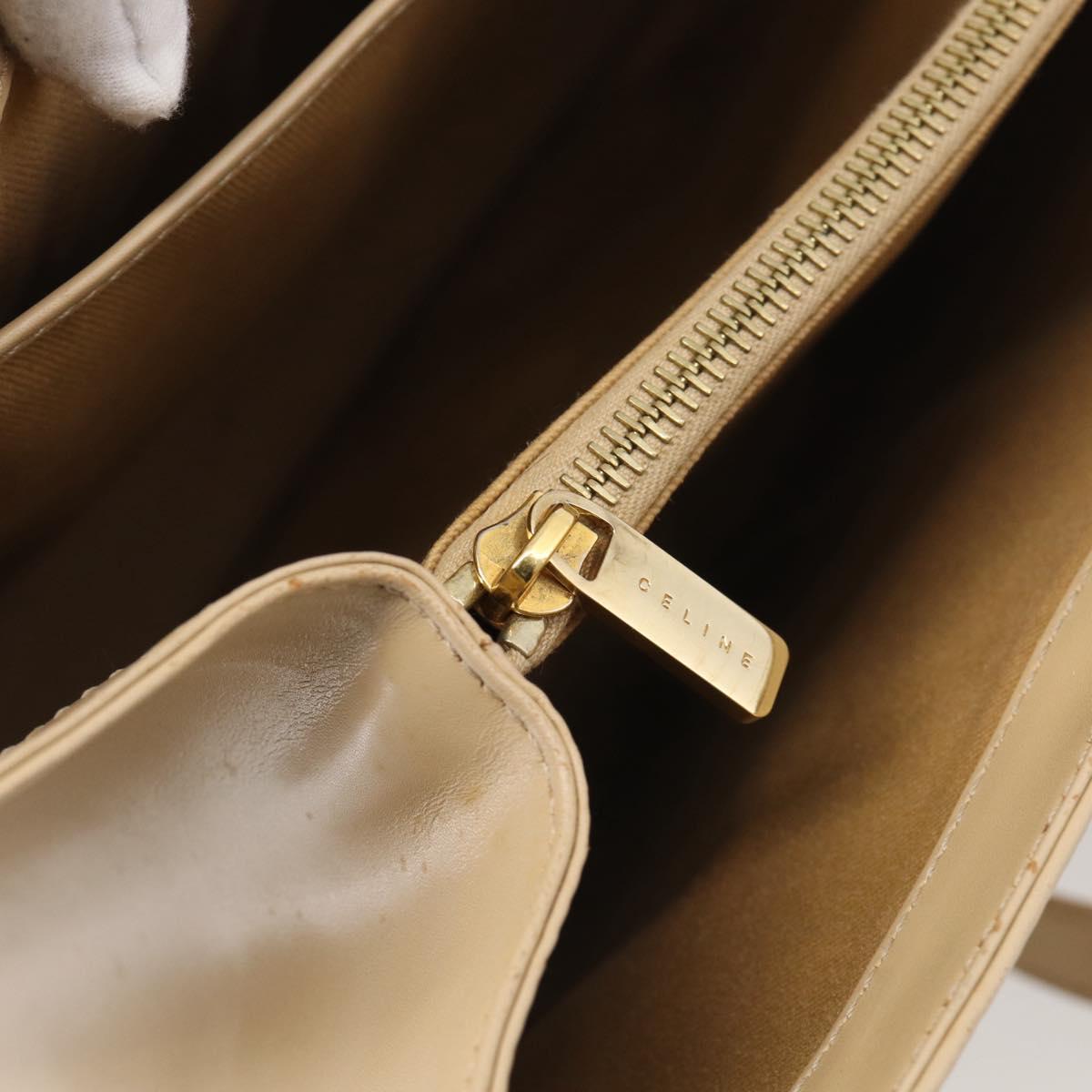 CELINE Tote Bag Leather Beige Gold Auth bs38036