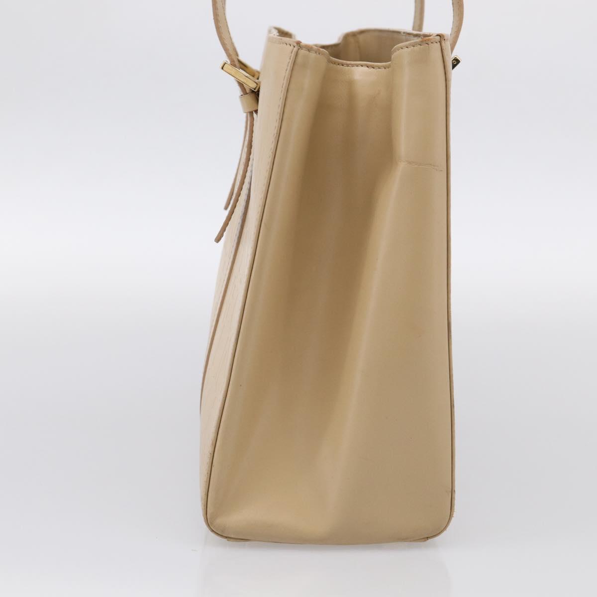 CELINE Tote Bag Leather Beige Gold Auth bs38036