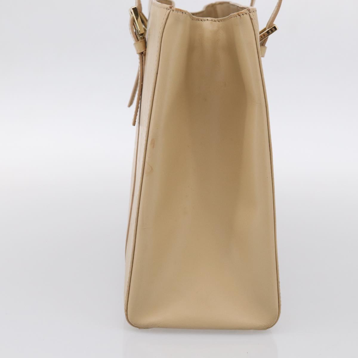 CELINE Tote Bag Leather Beige Gold Auth bs38036