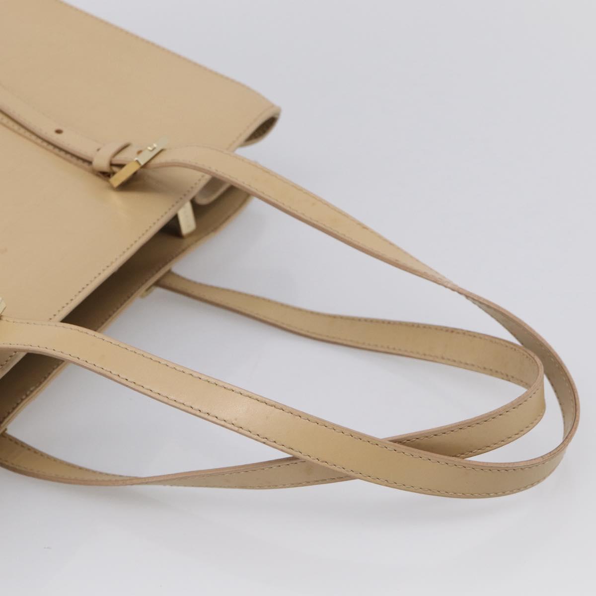 CELINE Tote Bag Leather Beige Gold Auth bs38036