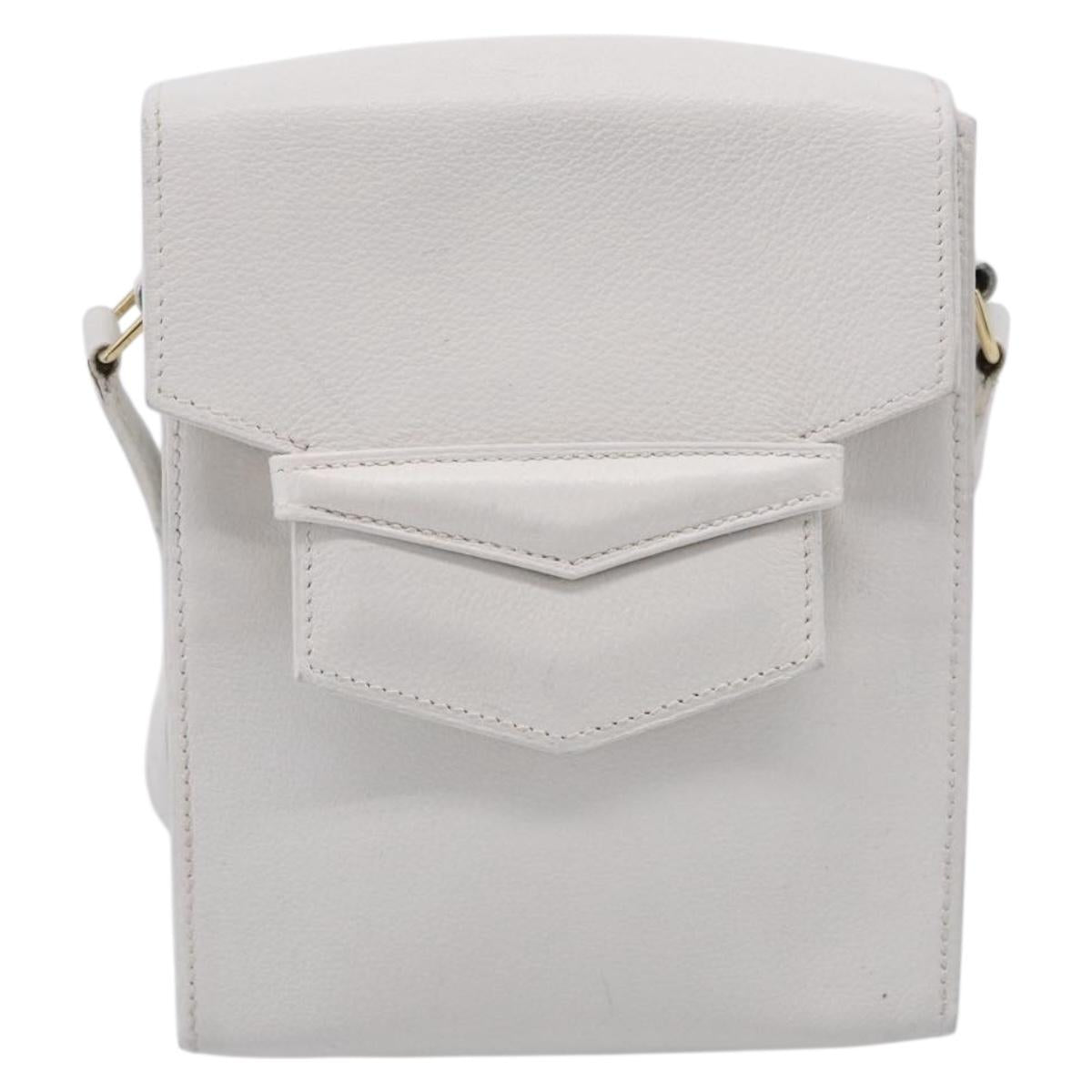 HERMES Shoulder Bag Leather White Gold Auth bs38040