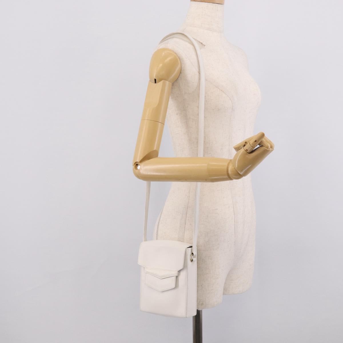 HERMES Shoulder Bag Leather White Gold Auth bs38040