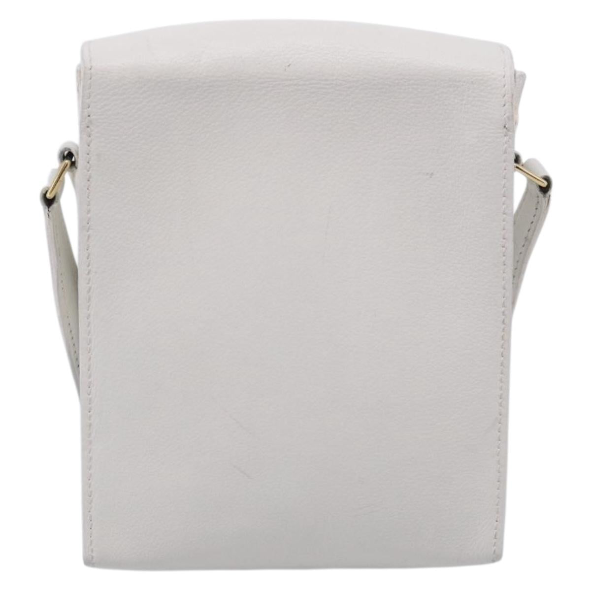 HERMES Shoulder Bag Leather White Gold Auth bs38040