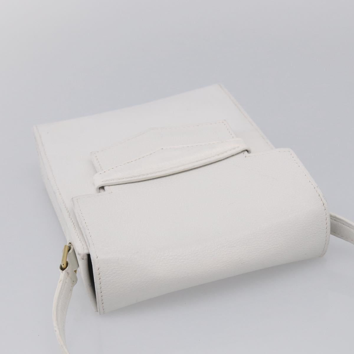 HERMES Shoulder Bag Leather White Gold Auth bs38040