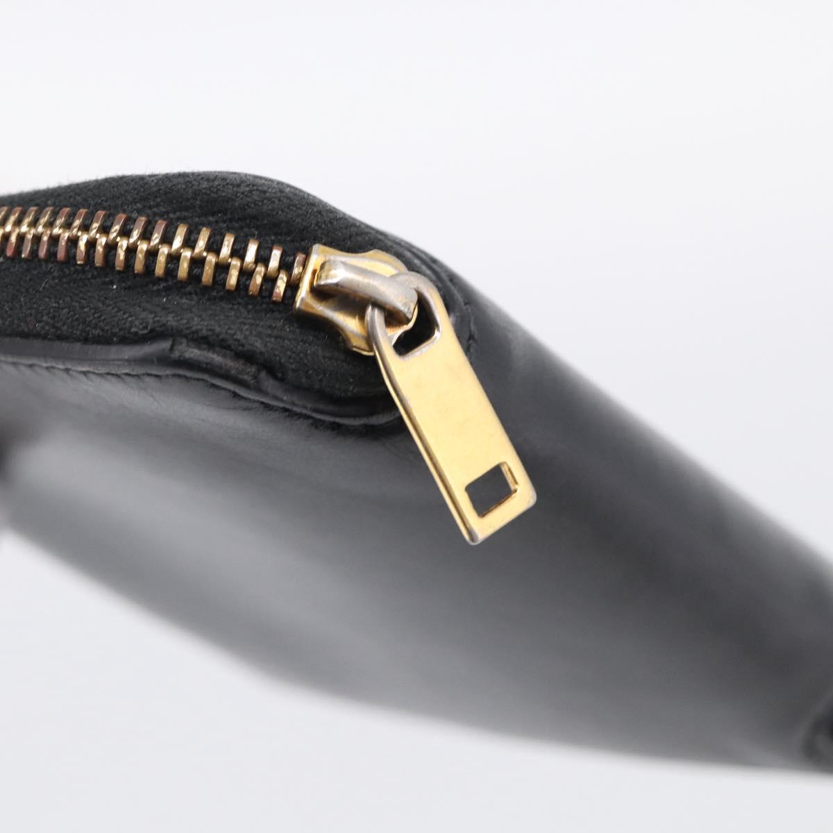 Saint Laurent Compact Full Zip Wallet Leather Black Gold Auth bs38045