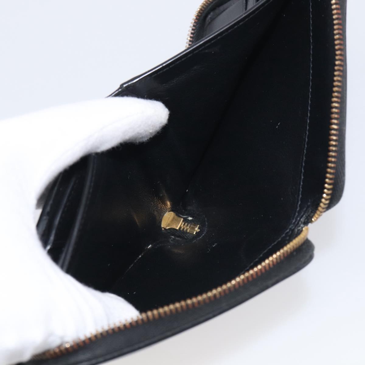 Saint Laurent Compact Full Zip Wallet Leather Black Gold Auth bs38045