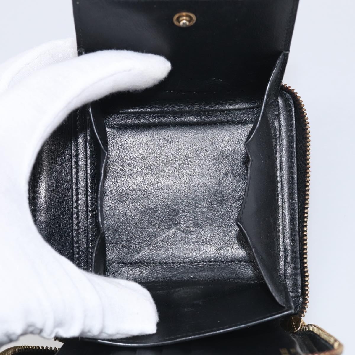 Saint Laurent Compact Full Zip Wallet Leather Black Gold Auth bs38045