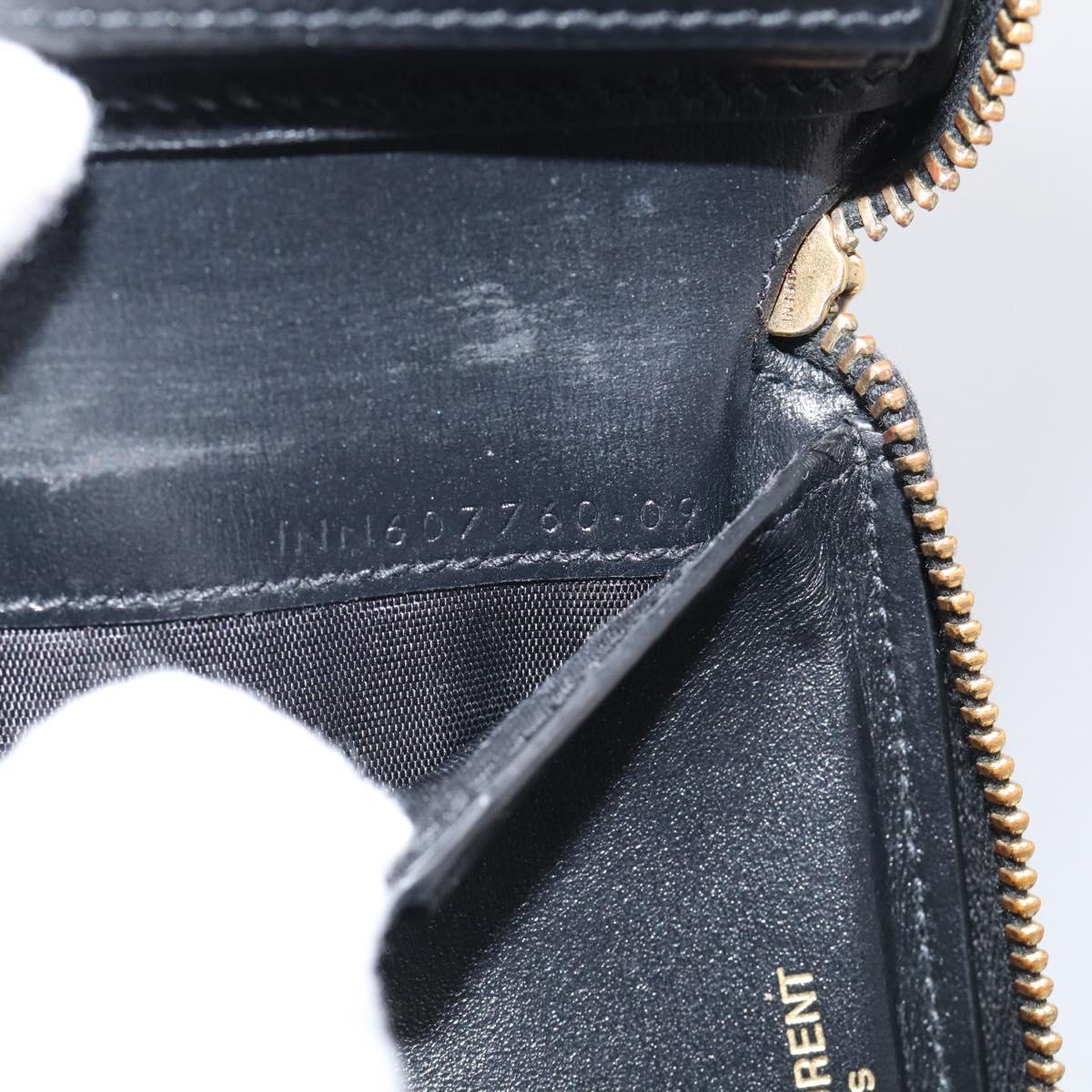 Saint Laurent Compact Full Zip Wallet Leather Black Gold Auth bs38045