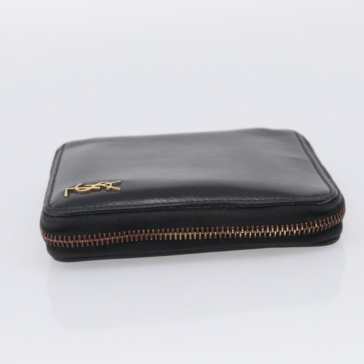 Saint Laurent Compact Full Zip Wallet Leather Black Gold Auth bs38045