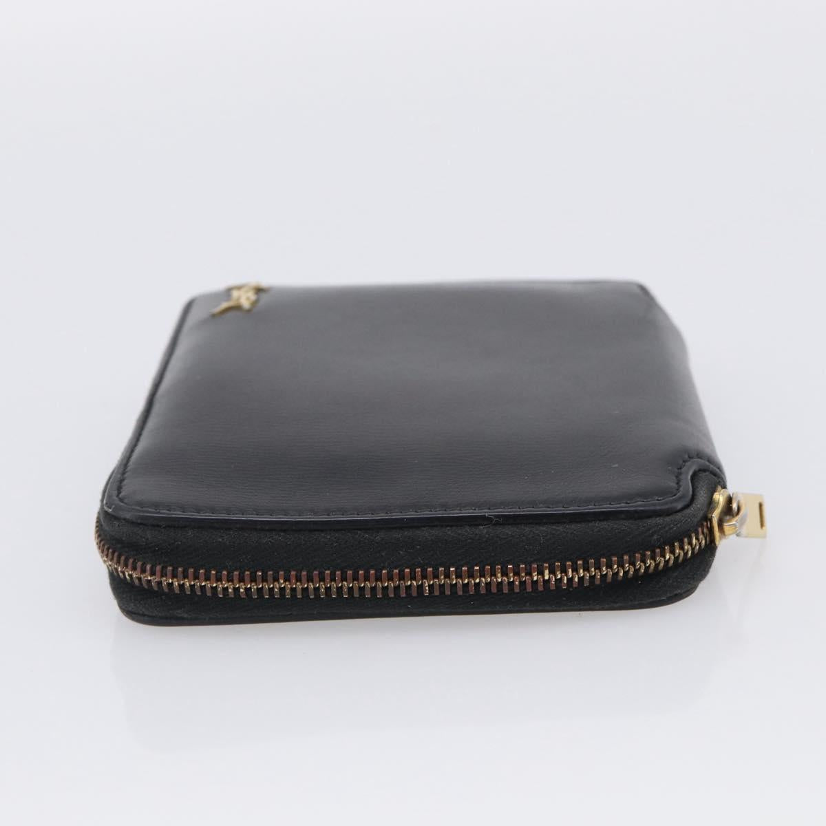 Saint Laurent Compact Full Zip Wallet Leather Black Gold Auth bs38045