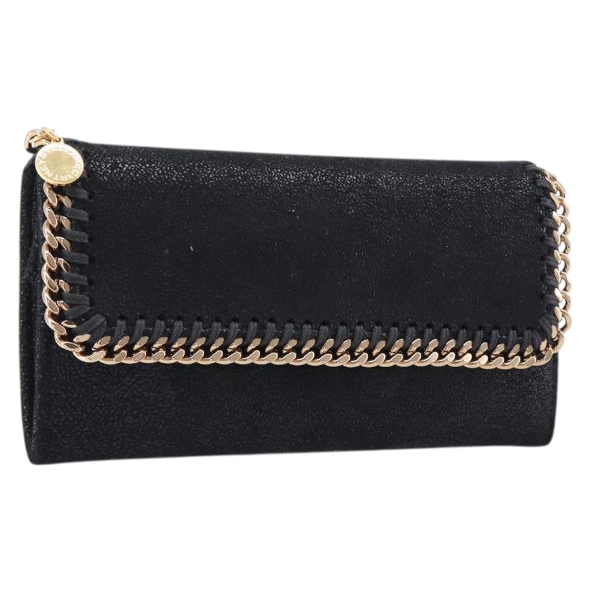 Stella McCartney Fabera Long Wallet Polyester Black Gold Auth bs38046