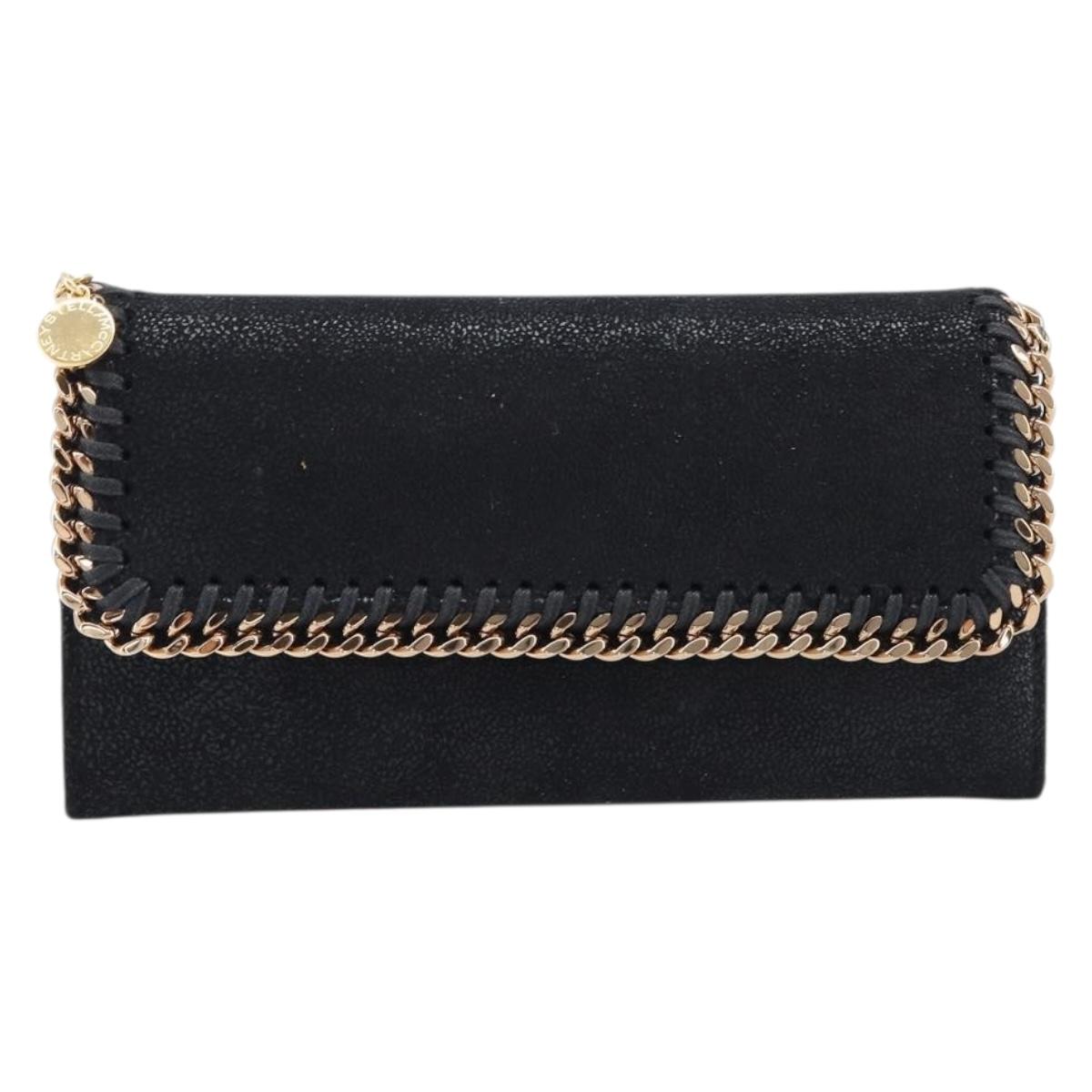 Stella McCartney Fabera Long Wallet Polyester Black Gold Auth bs38046