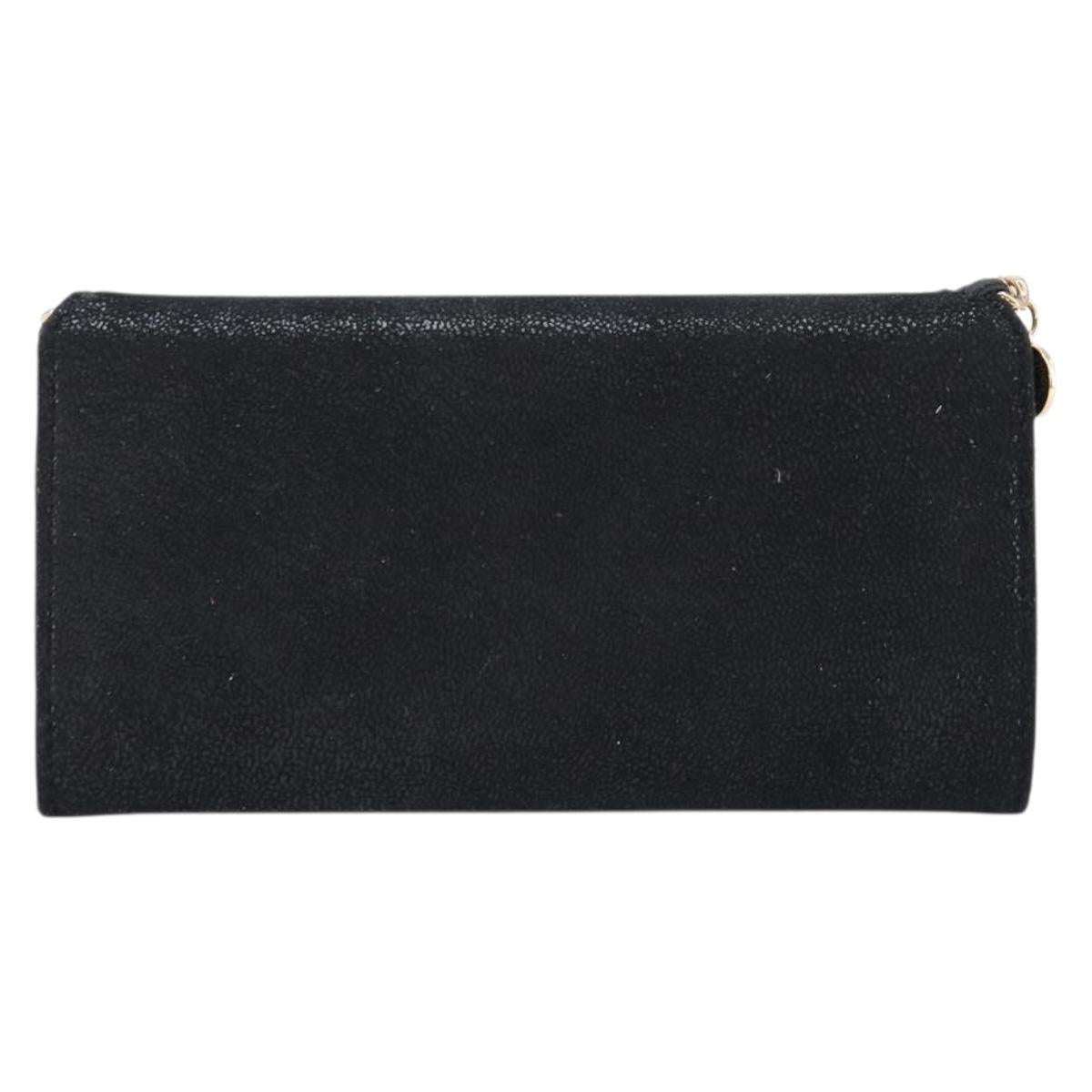 Stella McCartney Fabera Long Wallet Polyester Black Gold Auth bs38046