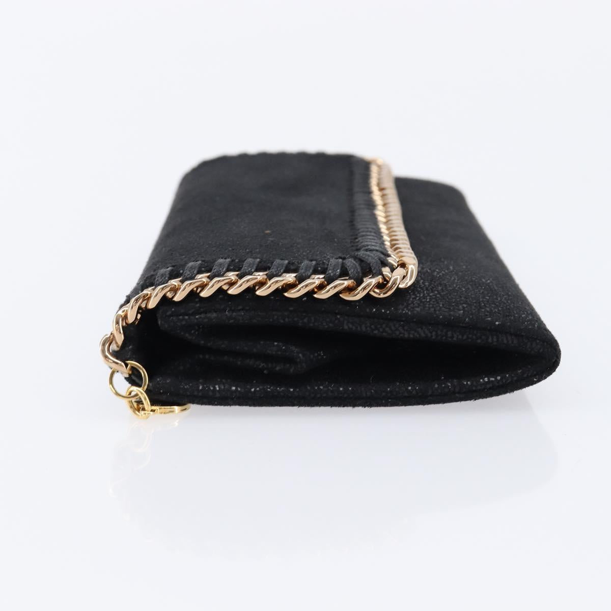 Stella McCartney Fabera Long Wallet Polyester Black Gold Auth bs38046
