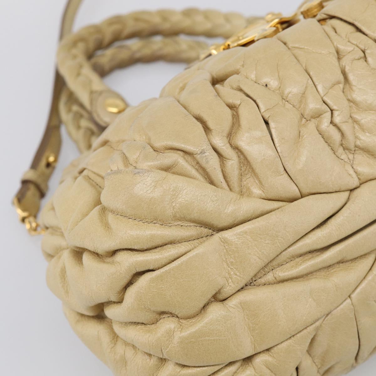 Miu Miu Matelasse Hand Bag Leather 2way Beige Gold Auth bs38051