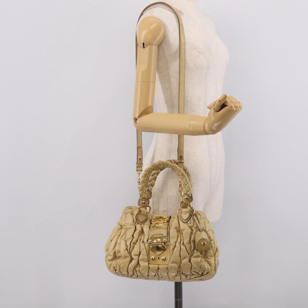 Miu Miu Matelasse Hand Bag Leather 2way Beige Gold Auth bs38051