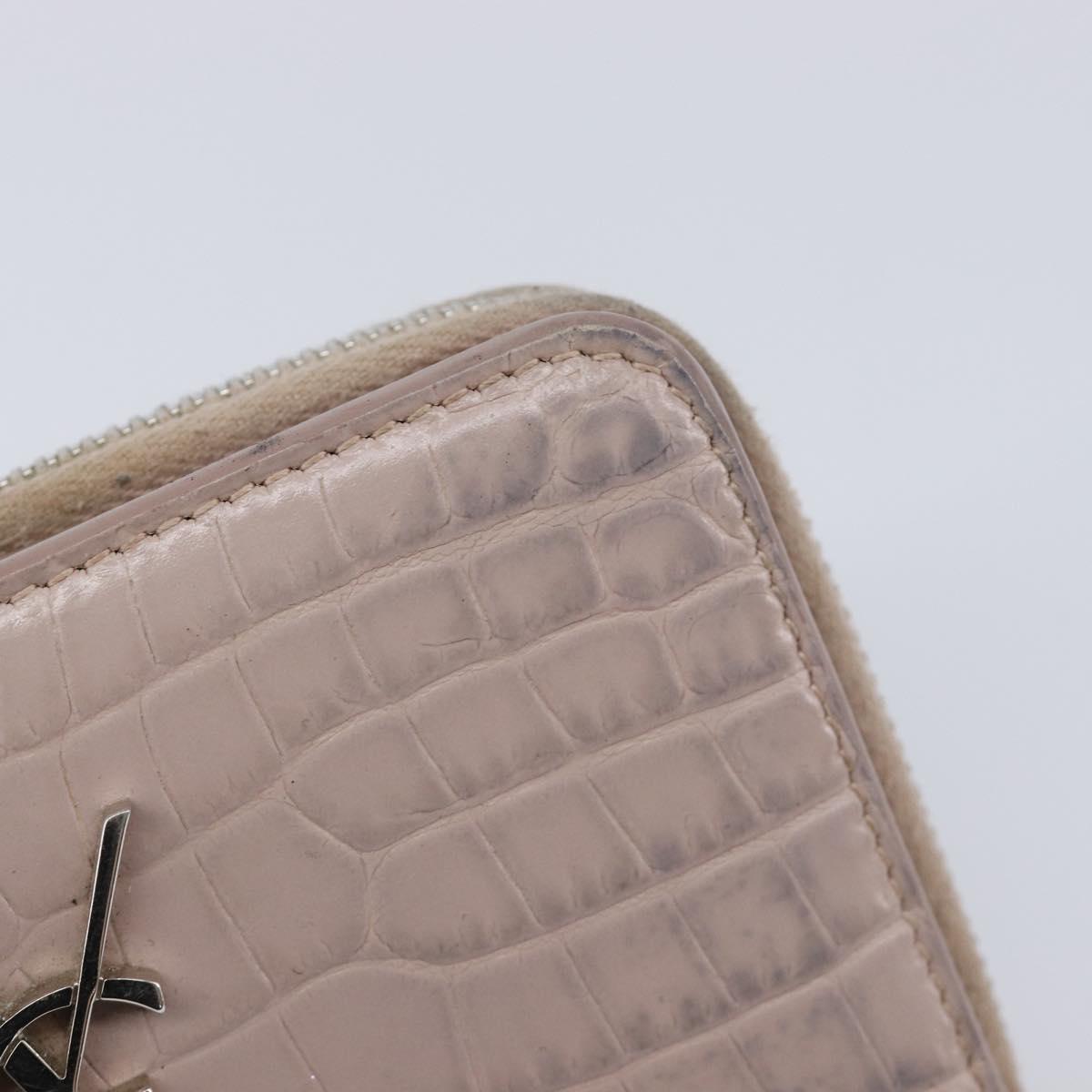 Saint Laurent Bifold Wallet Leather Pink Silver Auth bs38052
