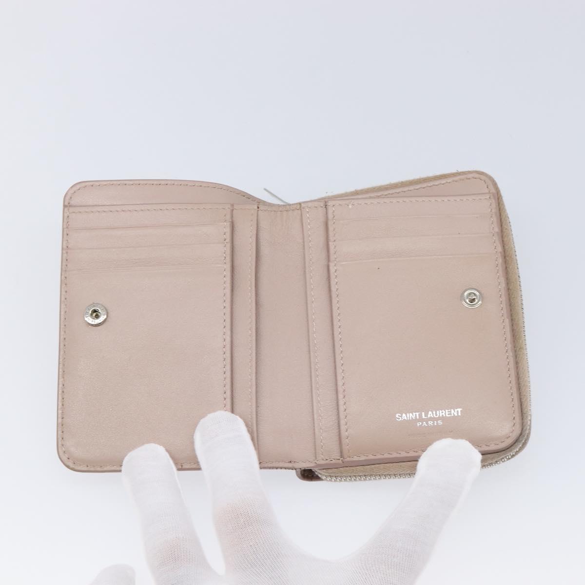 Saint Laurent Bifold Wallet Leather Pink Silver Auth bs38052
