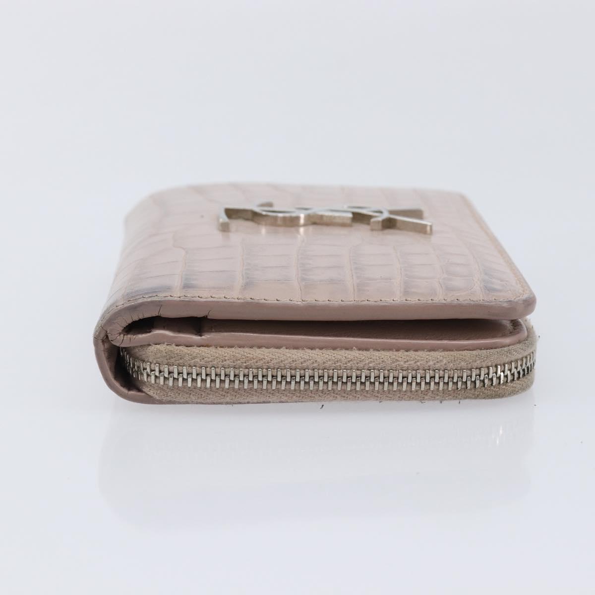 Saint Laurent Bifold Wallet Leather Pink Silver Auth bs38052
