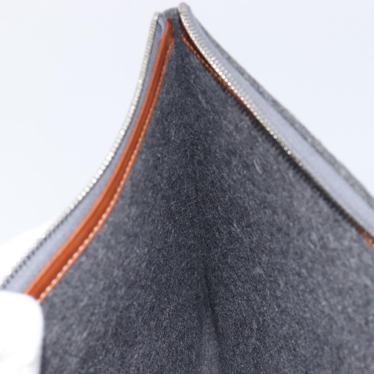 HERMES Toudou Clutch Bag Felt Gray Silver Auth bs38053