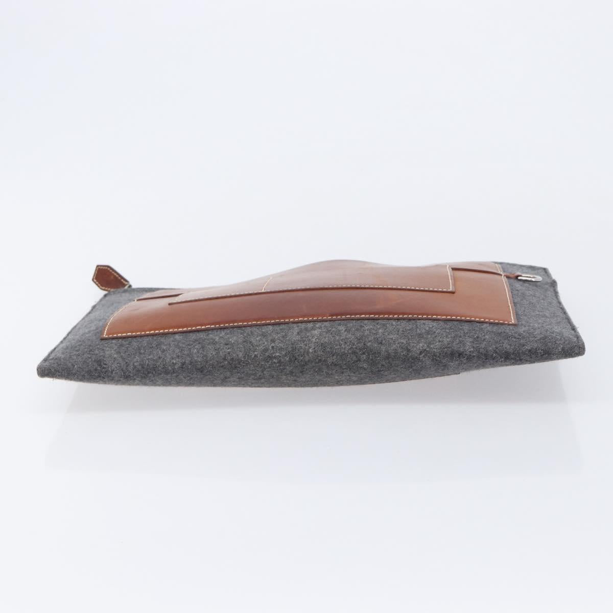 HERMES Toudou Clutch Bag Felt Gray Silver Auth bs38053
