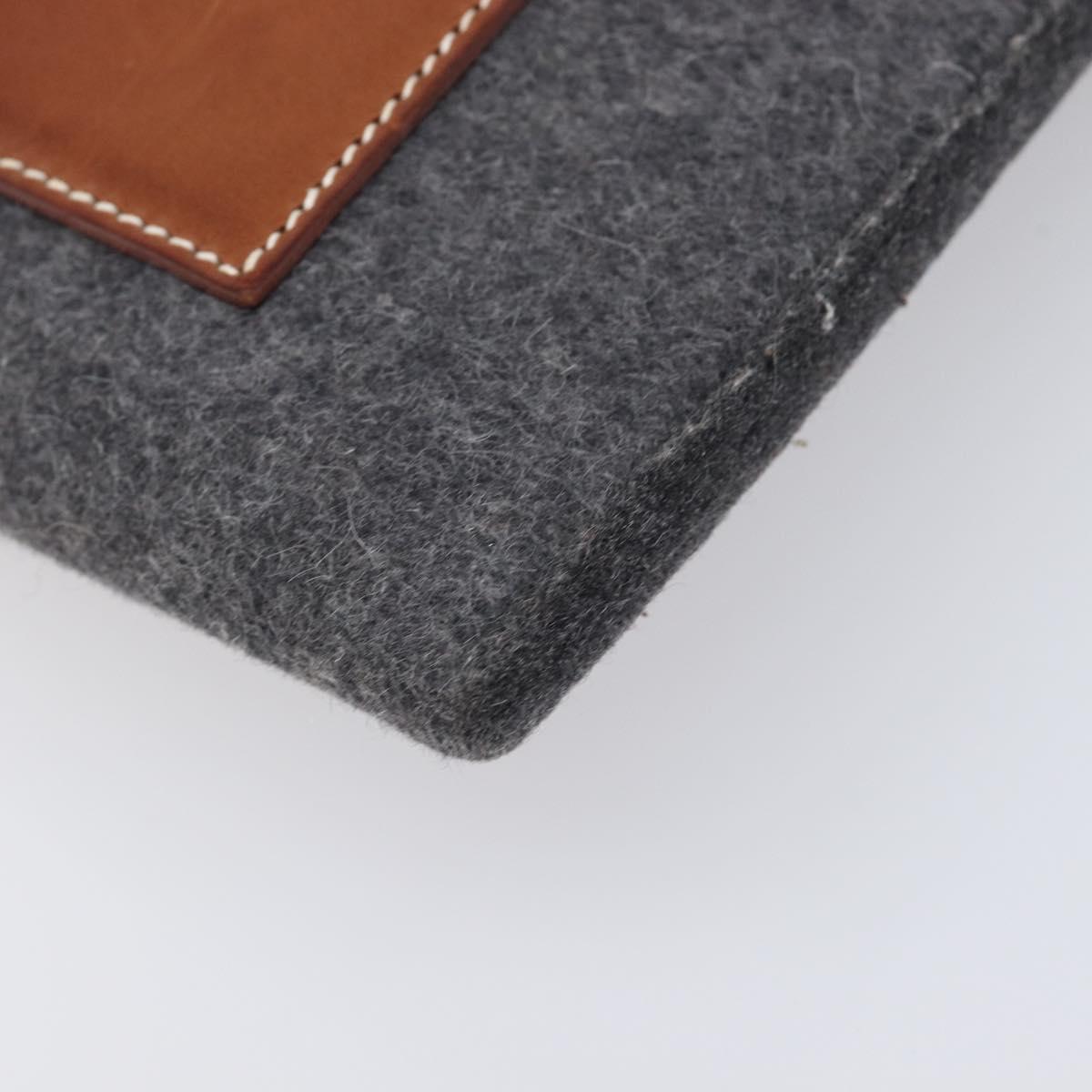 HERMES Toudou Clutch Bag Felt Gray Silver Auth bs38053