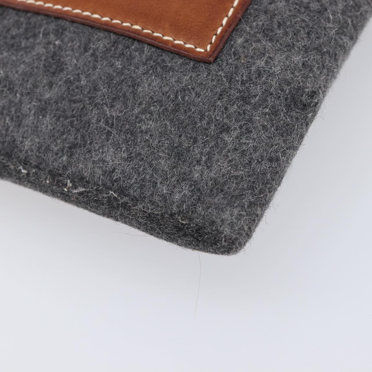 HERMES Toudou Clutch Bag Felt Gray Silver Auth bs38053