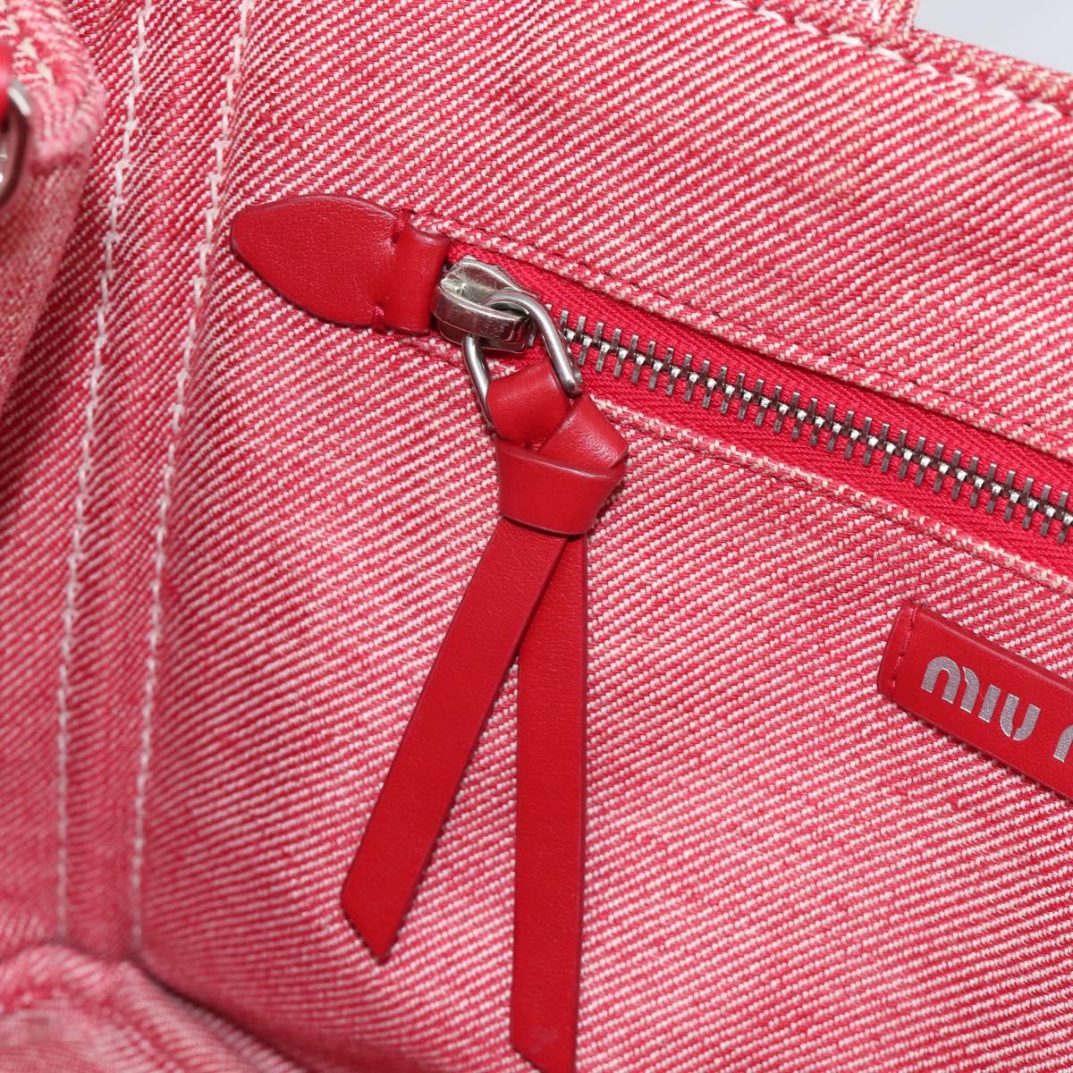 Miu Miu Hand Bag Denim 2way Red Silver Auth bs38056