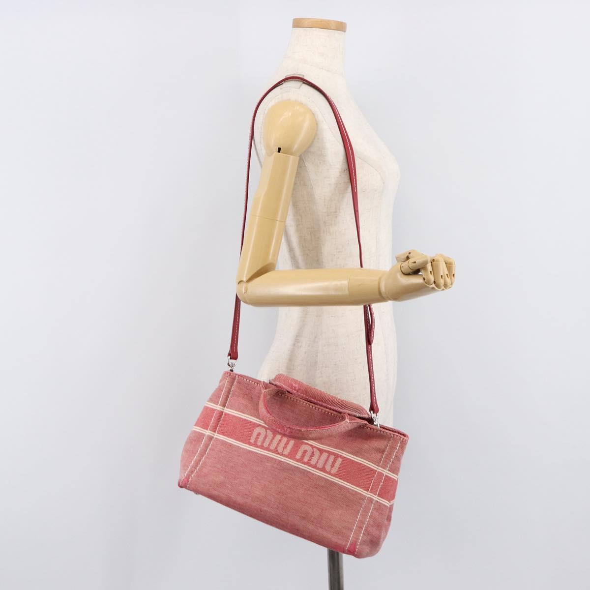 Miu Miu Hand Bag Denim 2way Red Silver Auth bs38056