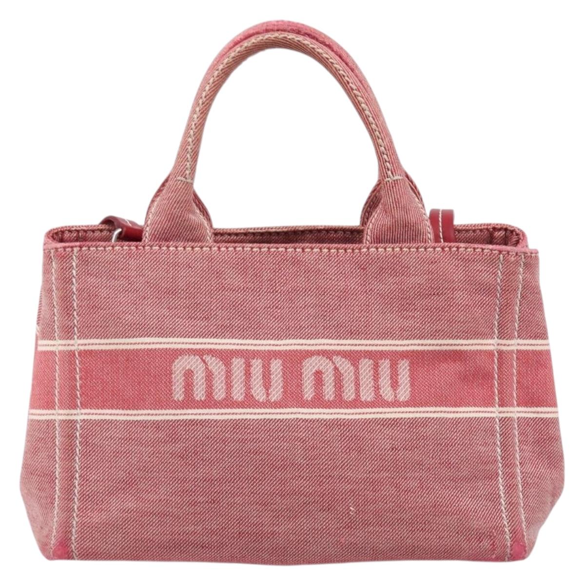 Miu Miu Hand Bag Denim 2way Red Silver Auth bs38056