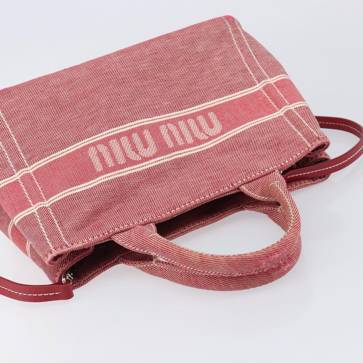 Miu Miu Hand Bag Denim 2way Red Silver Auth bs38056
