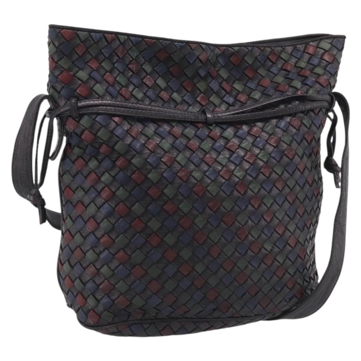 Bottega Veneta INTRECCIATO Shoulder Bag Leather Black Gold Auth bs38059