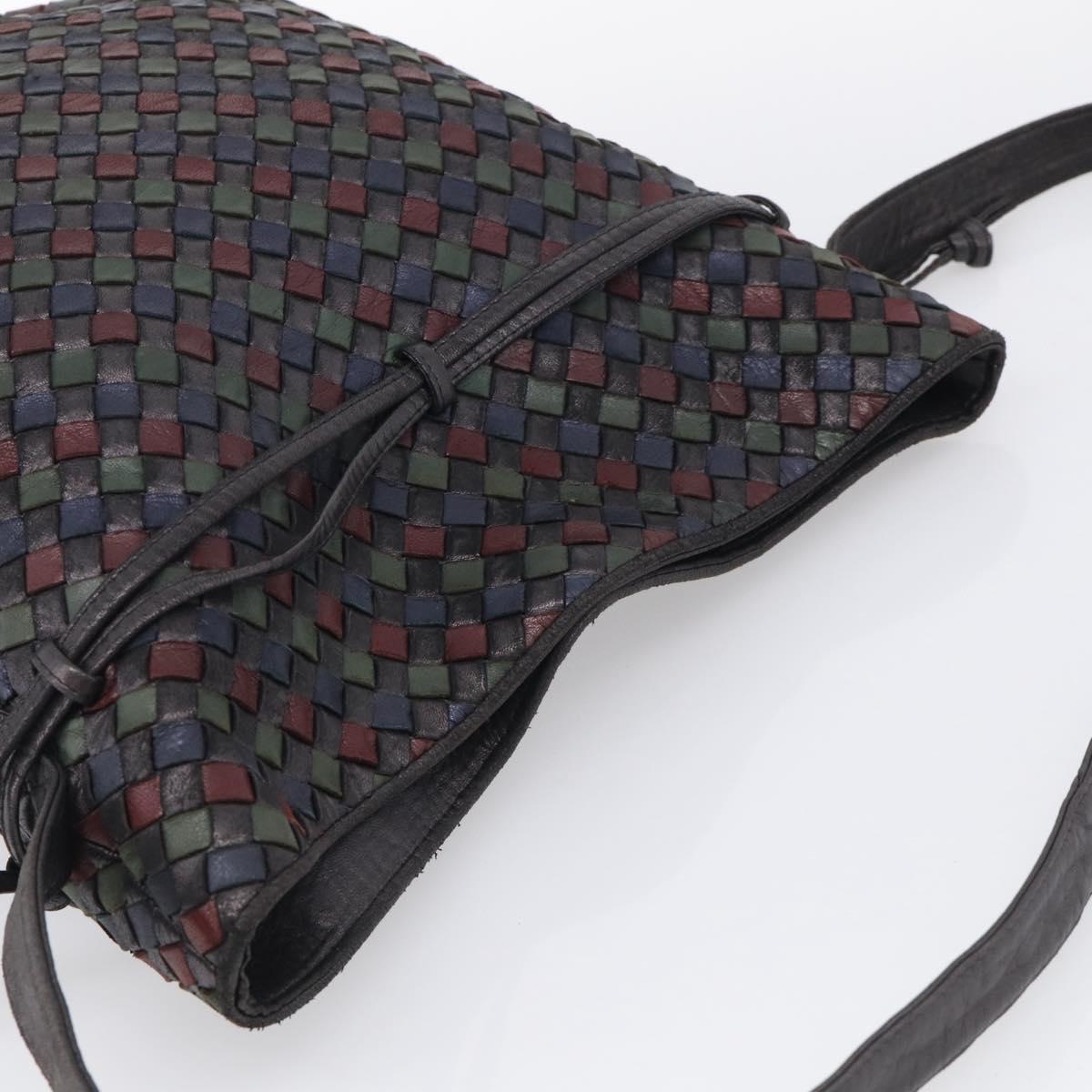 Bottega Veneta INTRECCIATO Shoulder Bag Leather Black Gold Auth bs38059